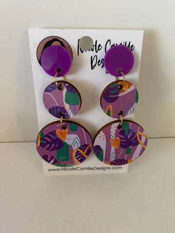 Purple circle party earrings
