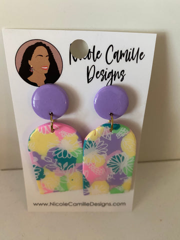 Purple floral earrings