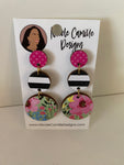 Circle wooden patterned earrings
