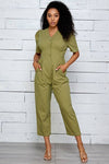 Button Down Puff Sleeve Jumpsuit