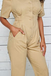 Button Down Puff Sleeve Jumpsuit