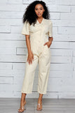 Button Down Puff Sleeve Jumpsuit