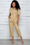 Button Down Puff Sleeve Jumpsuit