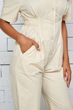 Button Down Puff Sleeve Jumpsuit