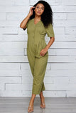 Button Down Puff Sleeve Jumpsuit