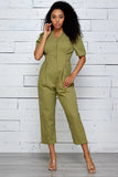 Button Down Puff Sleeve Jumpsuit